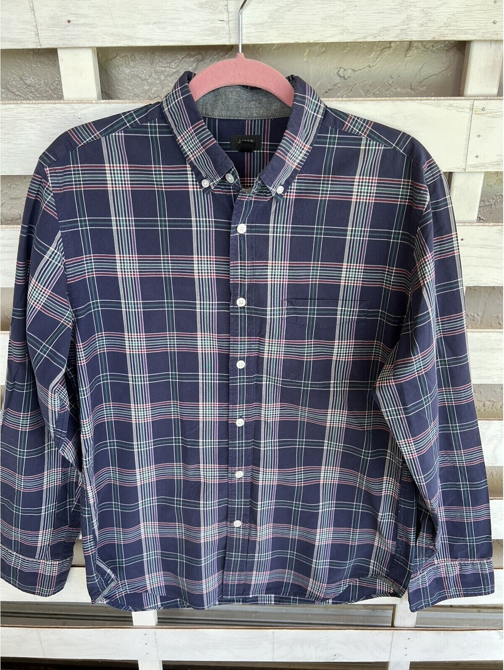 J. Crew Tartan Blue Plaid Button Down Collard Cotton Long-Sleeve Shirt Size M